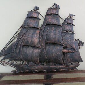 Tall Ship 1962 3D Sailing Ship Wall Hanging Plaque Sculpture 28”x 22” Nautical